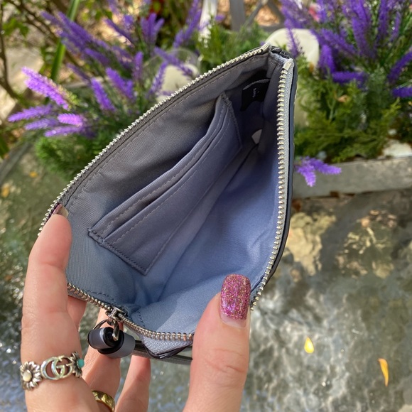 Coach Light Blue Embossed Logo Zippered Wristlet - Picture 5 of 16